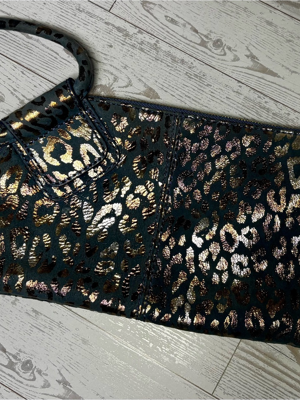 HOBO Metallic Leopard Print Sable clutch - Black with Gold & Rose Accents
